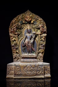 An Exquisite black stone carved Tara