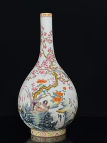 An Exquisite Qing Yongzheng: pastel flowers and birds poems gall bottle