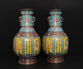 A pair of cloisonné ten-sided vases