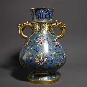A Qing Dynasty cloisonne tiger ear bottle
