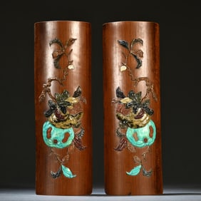 A pair of bamboo-inlaid treasures, many sons, and many blessing arm rests