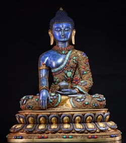 One piece of king-Size lapis lazuli filigree gemstone Buddha statue