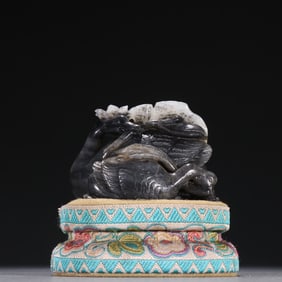 An Exquisite Qing Hetian blue and white seed material skillfully carved "goose bit lotus" ornaments