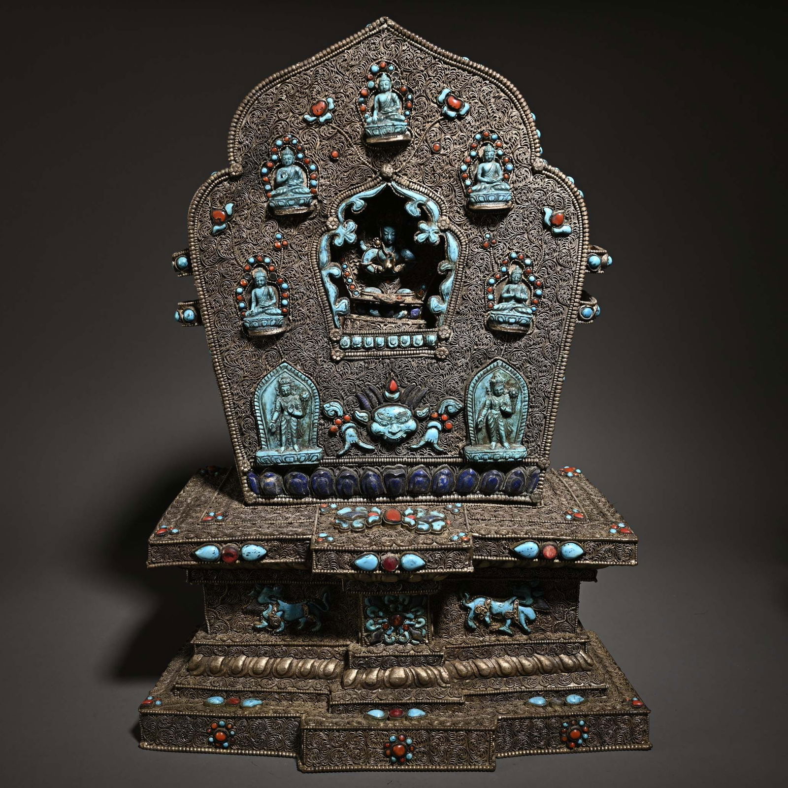 A bronze gilt and silver inlaid treasure Buddha shrine study room ornament (1 of 10)