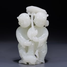 A piece of Hetian jade and two immortal ornaments