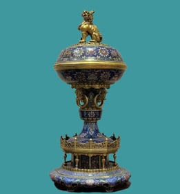 One piece cloisonné enamel hexagonal pavilion smoker