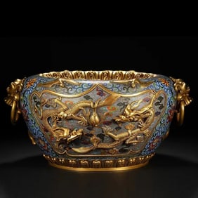 A piece of copper gilt cloisonné cloisonné enamel double dragon play bead pen wash