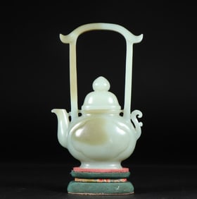 A piece of Qing Hetian jade seed material handle pot