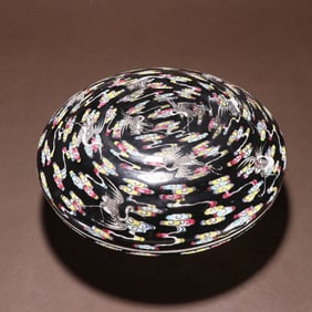 A piece of clear ink ground pastel crane moire box