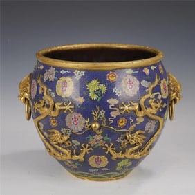 A cloisonné enamel double dragon play bead jar