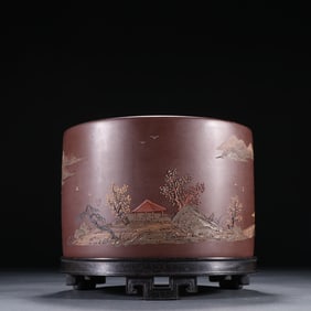 A piece of Yang Ji's first purple sand pile carved landscape map pen holder