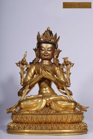 A Ming Dynasty "Ming Yongle New Year" bronze gilt Manjushri Bodhisattva seated statue
