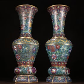 A pair of gilt cloisonne braided lotus dragon pattern goblet