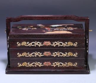 A piece of late Qing small-leaved red sandalwood treasure intarsia bird food box