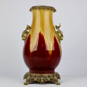 A piece of kiln glaze inlaid with copper sheep's head amphora blessing barrel