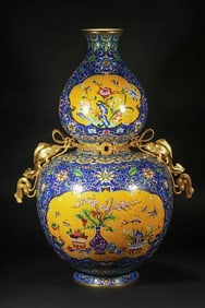 One piece of copper gilt cloisonné cloisonné enamel double fish ear gourd bottle