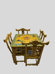 Collection of fine copper tire handmade cloisonné enamel cloisonné (a set of Kowloon square table)
