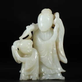 A piece of Qing Hetian jade seed material to leave the skin of Sanniang's godson ornament