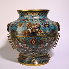 A cloisonné enamel tiger head jar study ornament