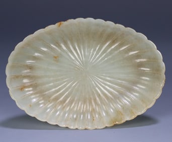 A piece of old collection Hetian jade lotus leaf wash