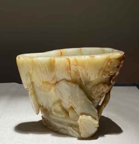 A piece of Qing Hetian jade boating figure Shanzi pen holder
