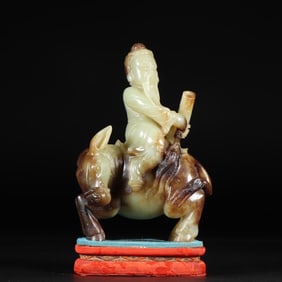 A piece of Qing Hetian jade seed material eight immortals (Zhang Guolao) ornaments