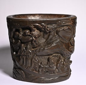 A piece of agarwood character story pen holder study room ornament