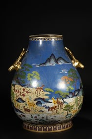 A cloisonné enamel deer head bottle