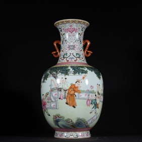 A Qing Dynasty Qianlong pastel baby play picture Ruyi ear bottle