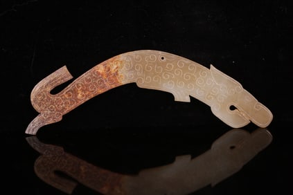 A piece of ancient jade hook moire jade