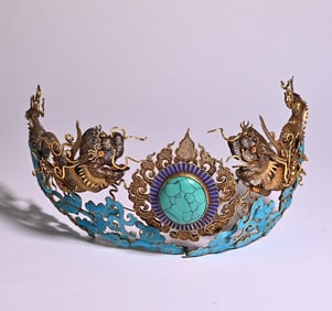 A silver-gilt burnt blue-inlaid treasure hairpin