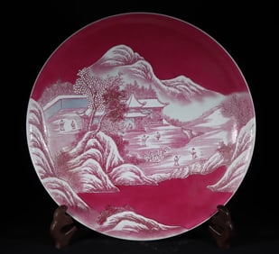 A large plate of Yongzheng landscape figures in the Qing Dynasty