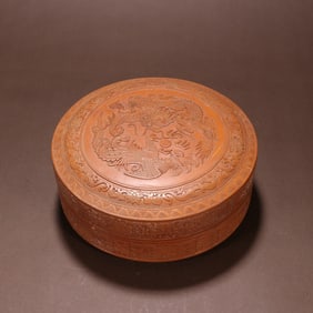 A piece of Qing Dynasty wooden tire sticker yellow dragon and phoenix auspicious lid box