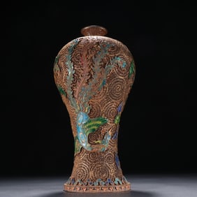 A piece of clear silver filigree roasted blue phoenix pattern plum vase