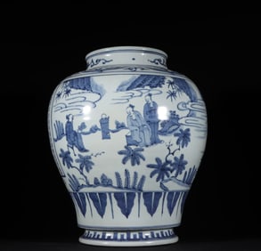 A Ming Dynasty Apocalypse Blue and White Figure Jar