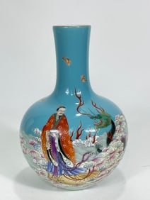 A piece of the Yongzheng year of the Qing Dynasty turquoise green pastel sea pattern character story