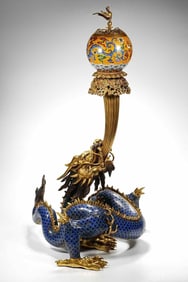 A piece of cloisonné enamel dragon pan phoenix dance