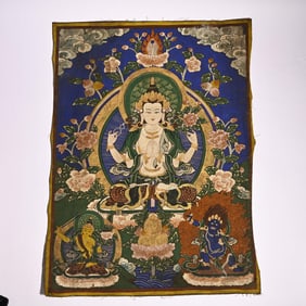 A thangka green tara hanging screen ornament