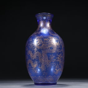 A blue glazed gold dragon pattern appreciation bottle