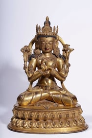 A Qing Dynasty bronze gilt statue of Manjushri Bodhisattva
