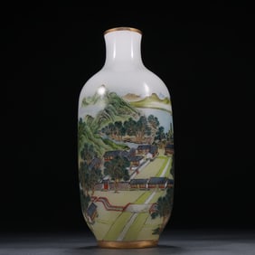 A bottle of clear material tire painting, enamel landscape poetry