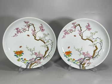 A pair of Yongzheng Year of the Great Qing Dynasty pastel plum blossom over the branch plate
