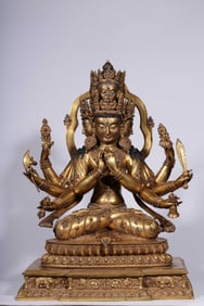 A Qing Dynasty bronze gilt seated statue of the Buddha Mother