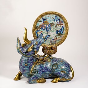A piece of cloisonné enamel rhinoceros mochizuki