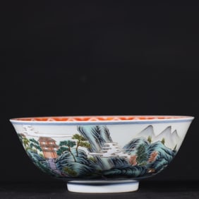 A piece of Qing Dynasty Jiaqing pastel landscape bowl