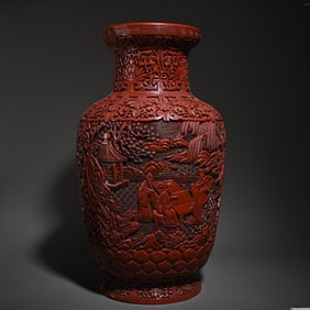 An old Tibetan lacquerware, red character story bottle, study ornament