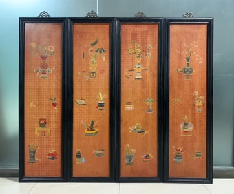 A set of late Qing Dynasty rosewood lacquer Bogu four screens