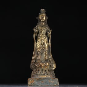 A Northern Wei Dynasty style bronze gilt Guanyin standing statue