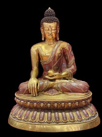 A piece of bronze gilt cloisonné cloisonné enamel Shakya Buddha