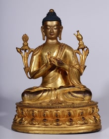 A Qing Dynasty bronze gilt Buddha seated statue